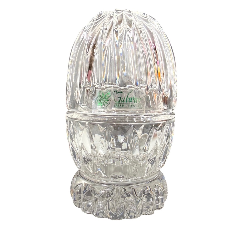 Galway Irish Crystal Egg Trinket Box Lidded Clear Cut Glass Jewelry Jar 3.5" NEW